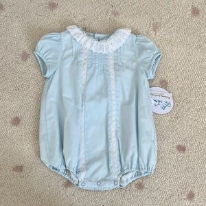 Luli & Me Blue NWT Romper with White Lace Size 6M